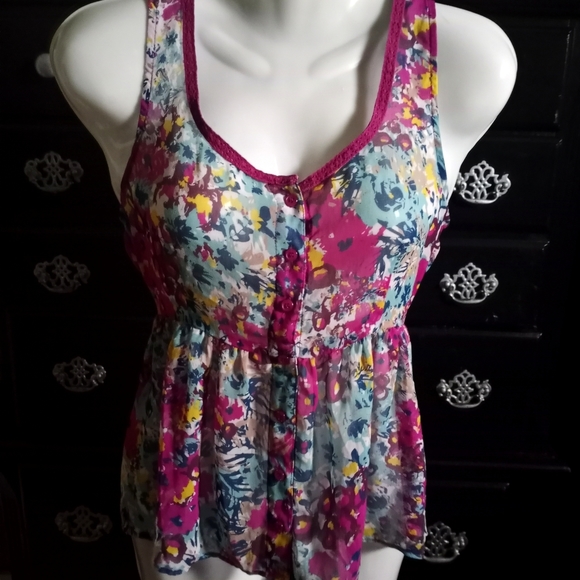 Forever 21 Colorful Floral Chiffon Top - Picture 1 of 2